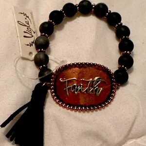 BRAND NEW - FAITH Gray Stone and Copper Tone Stretch Bracelet w/tassel